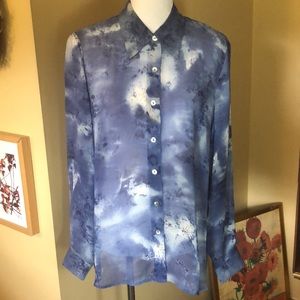 TESS size XL Cloudscape Button 100% Silk Button-front Ethereal Heavenly $109 NEW